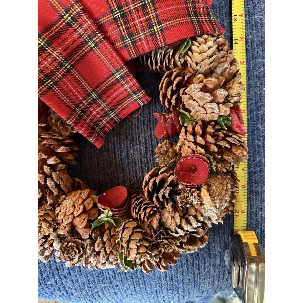 Handmade Holiday Christmas Reindeer Pinecone Wreath 20 In X 10 In
